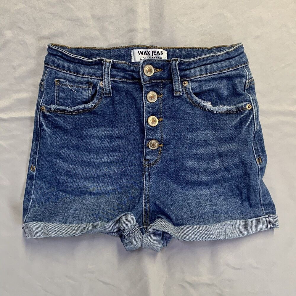 Wax Jean Women's  Denim Shorts Size Medium Blue High Rise Button Fly Casual